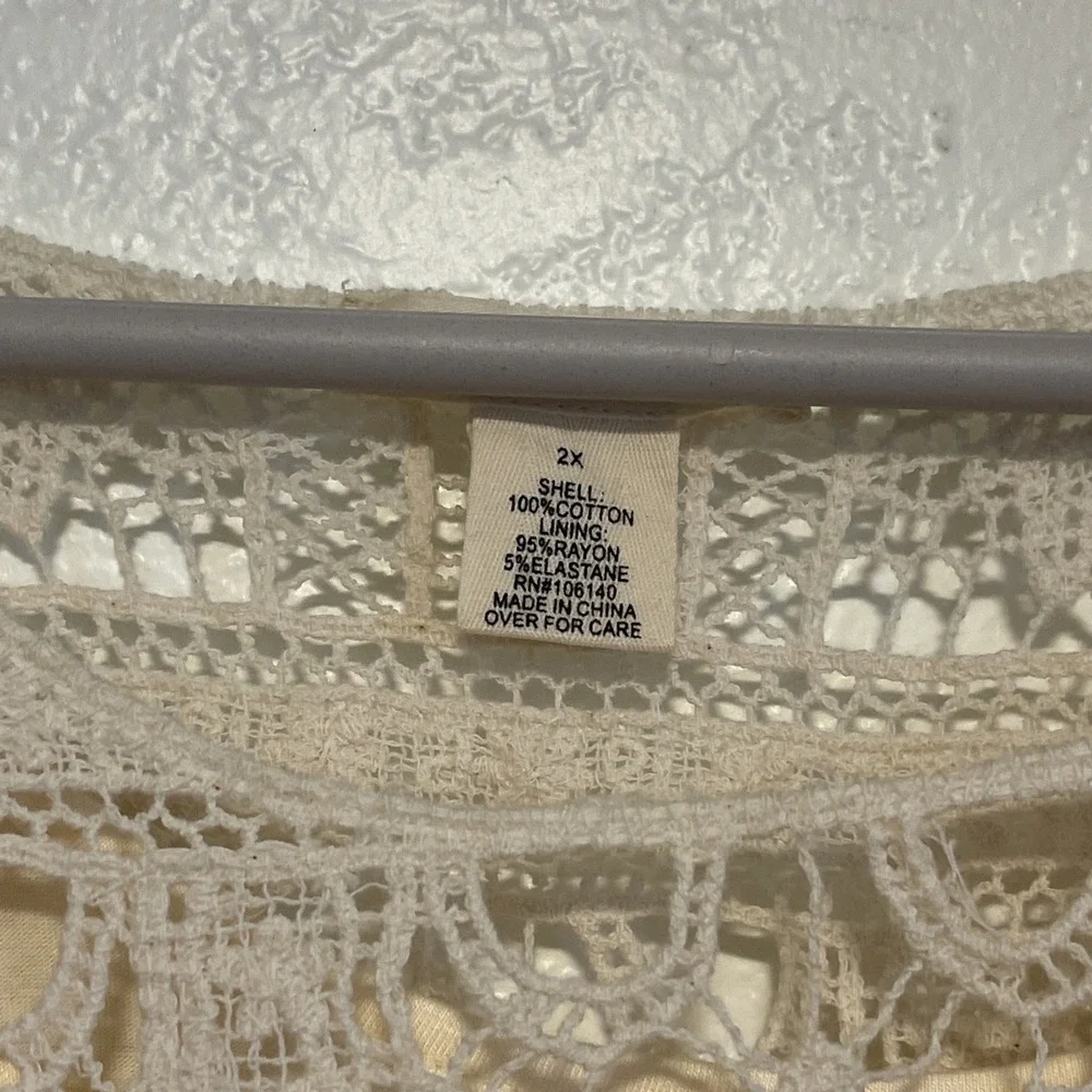 Indigo Thread Co Womans Crochet Blouse Pullover Size 2X Ivory NEW